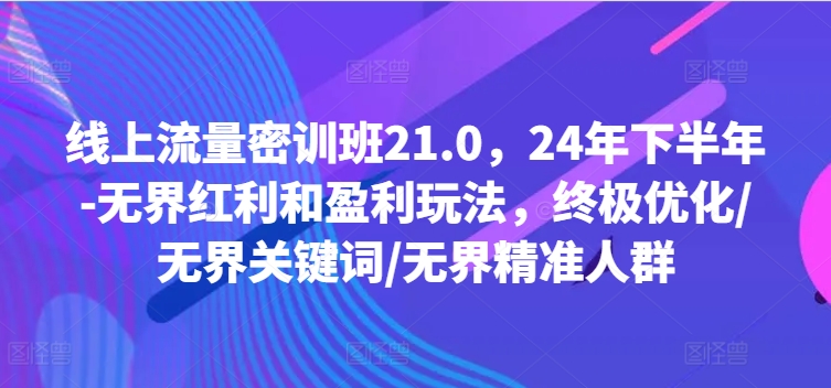 mp10020期-线上流量密训班21.0，24年下半年-无界红利和盈利玩法，终极优化/无界关键词/无界精准人群