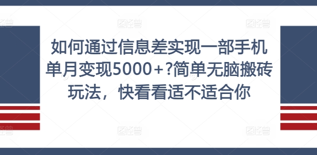 mp10283期-如何通过信息差实现一部手机单月变现5000+?简单无脑搬砖玩法，快看看适不适合你