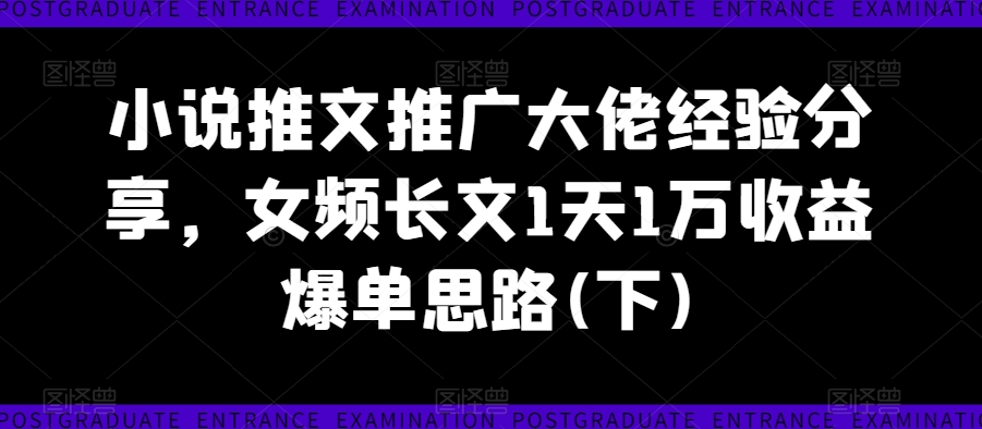 mp10338期-小说推文推广大佬经验分享，女频长文1天1万收益爆单思路(下)