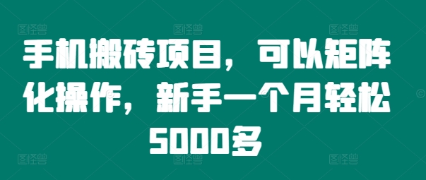 mp10537期-手机搬砖项目，可以矩阵化操作，新手一个月轻松5000多