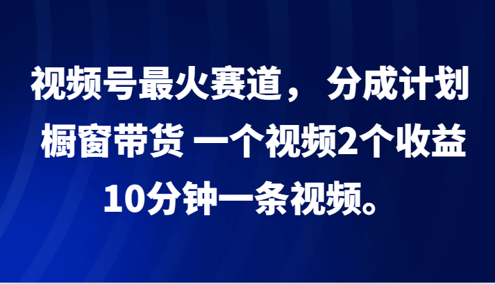 fy6300期-视频号最火赛道， 分成计划， 橱窗带货，一个视频2个收益，10分钟一条视频。