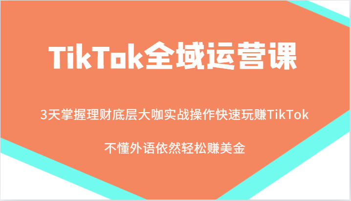 fy6628期-TikTok全域运营课，大咖实战操作快速玩赚TikTok，不懂外语依然轻松赚美金！