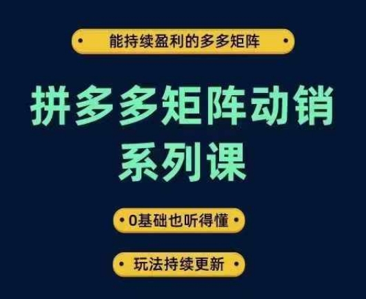 mp11148期-拼多多矩阵动销系列课，能持续盈利的多多矩阵，0基础也听得懂，玩法持续更新