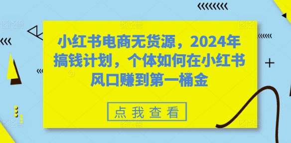 mp11375期-小红书电商无货源，2024年搞钱计划，个体如何在小红书风口赚到第一桶金