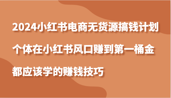 fy6992期-2024小红书电商无货源搞钱计划，个体在小红书风口赚到第一桶金应该学的赚钱技巧