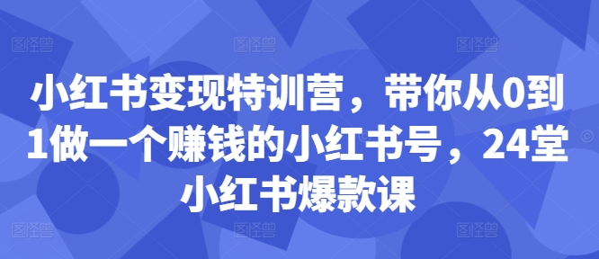 mp11563期-小红书变现特训营，带你从0到1做一个赚钱的小红书号，24堂小红书爆款课