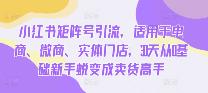 mp11664期-小红书矩阵号引流，适用于电商、微商、实体门店，30天从0基础新手蜕变成卖货高手