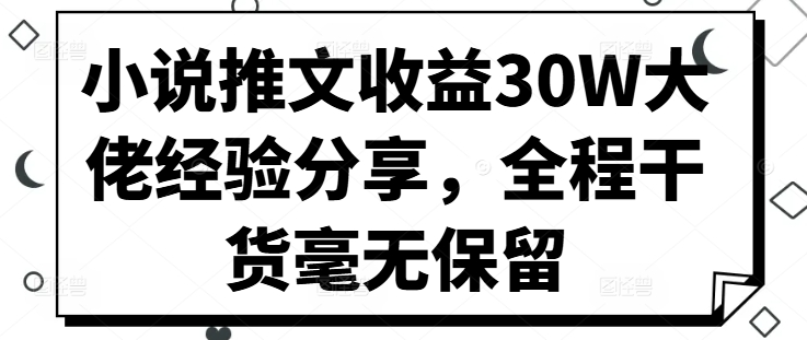 mp12024期-小说推文收益30W大佬经验分享，全程干货毫无保留