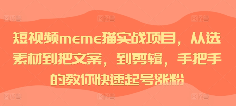 mp12185期-短视频meme猫实战项目，从选素材到把文案，到剪辑，手把手的教你快速起号涨粉