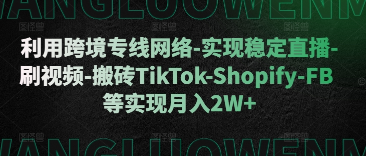 mp12345 期——借助跨境专线网络——达成稳定直播——进行刷视频、搬砖 TikTok、Shopify、FB 等操作，进而实现月入 2 万+。-多多网创