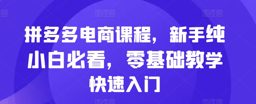 mp12602期-拼多多电商课程，新手纯小白必看，零基础教学快速入门