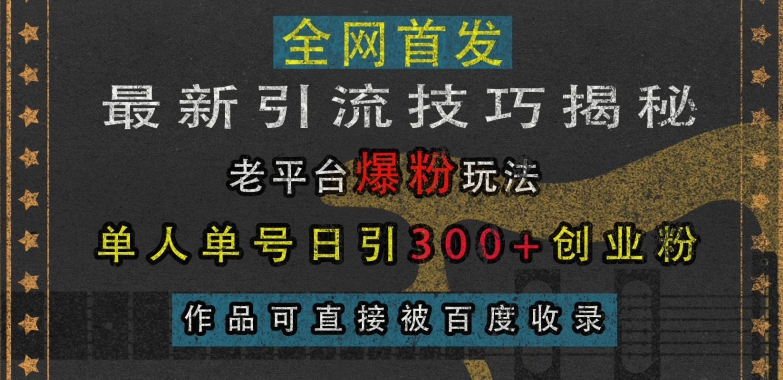 mp13022期-最新引流技巧揭秘，老平台爆粉玩法，单人单号日引300+创业粉，作品可直接被百度收录