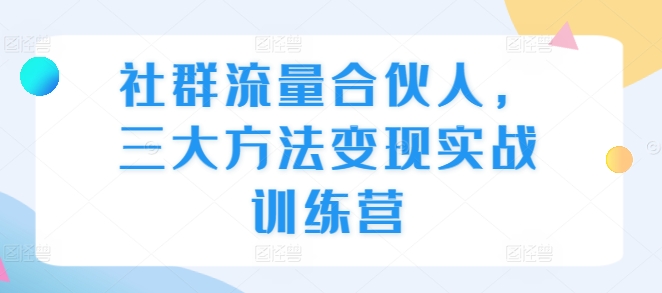 mp13070期-社群流量合伙人，三大方法变现实战训练营