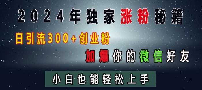 mp13269期-2024年独家涨粉秘籍，日引流300+创业粉，加爆你的微信好友，小白也能轻松上手