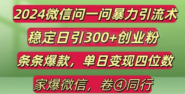 mp13456期-2024最新微信问一问暴力引流300+创业粉,条条爆款单日变现四位数